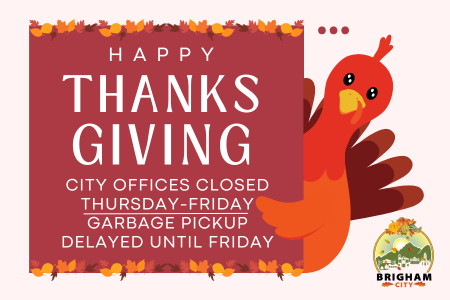 A turkey peeking out from behind a dark red sign with light pink lettering