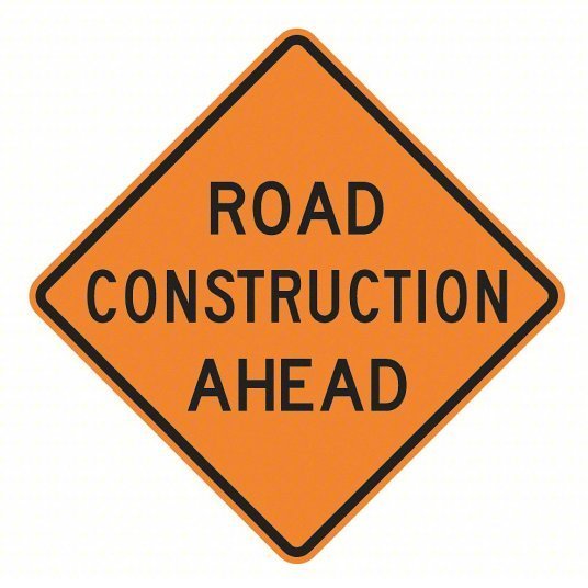 Orange Road Sign - Warning Construction Ahead