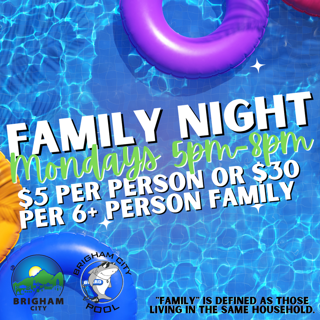 colorful family night graphic for pool