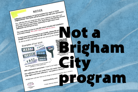 an unauthorized flyer attached to resident garbage cans with black text over it informing viewers this is not a city program