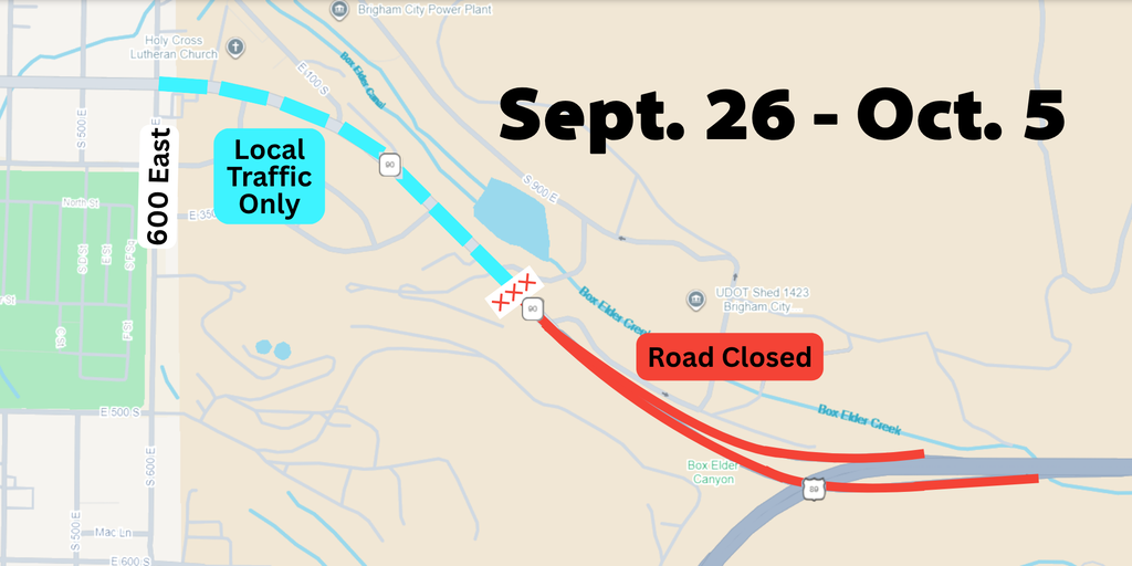 a map showing local traffic only between 600 East and Mayor's Pond, and no access at all east of the pond going into the canyon.