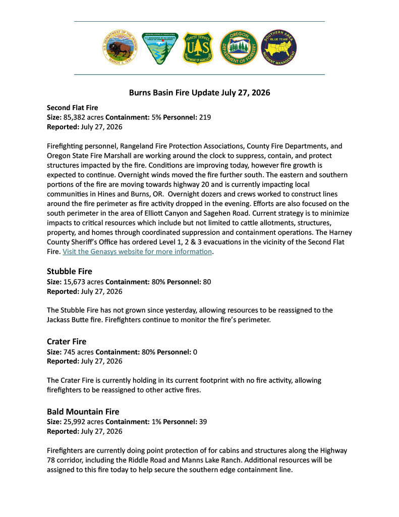 Burns Basin Fire Update