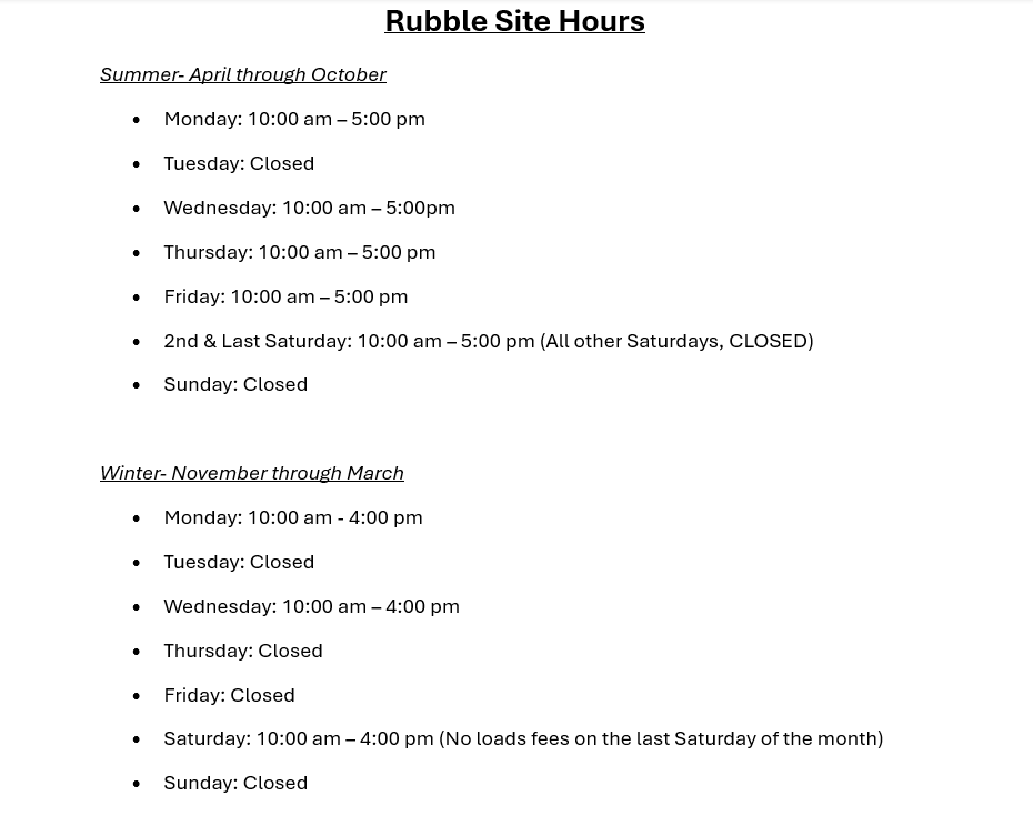 Rubble Site Hours 