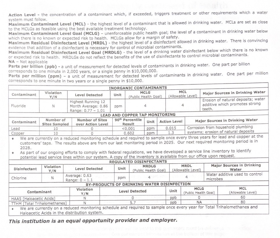 detailed water queality report