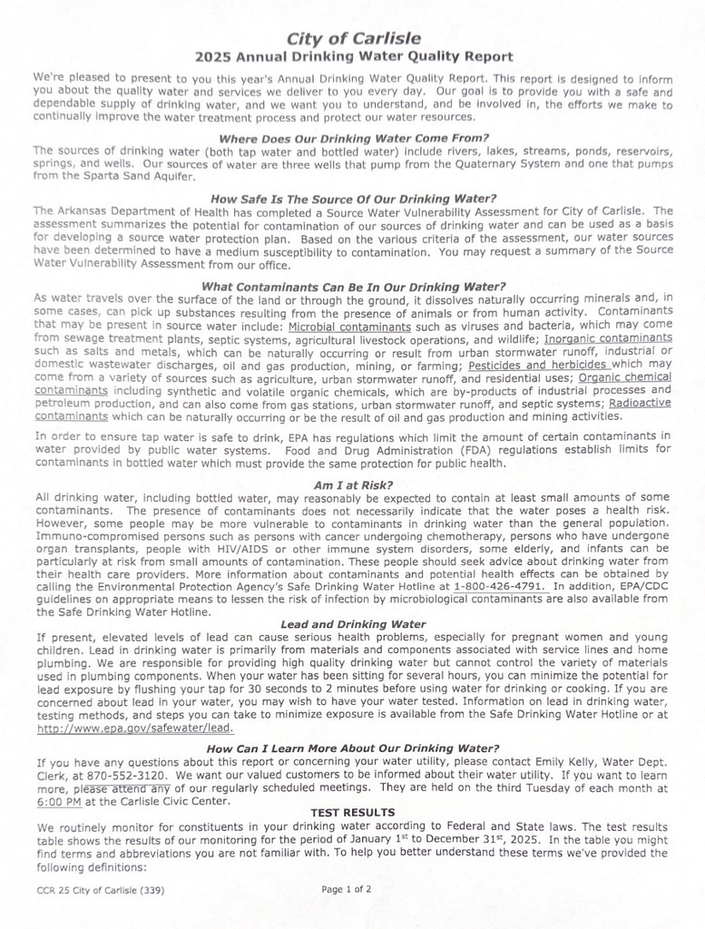 water quality report letter