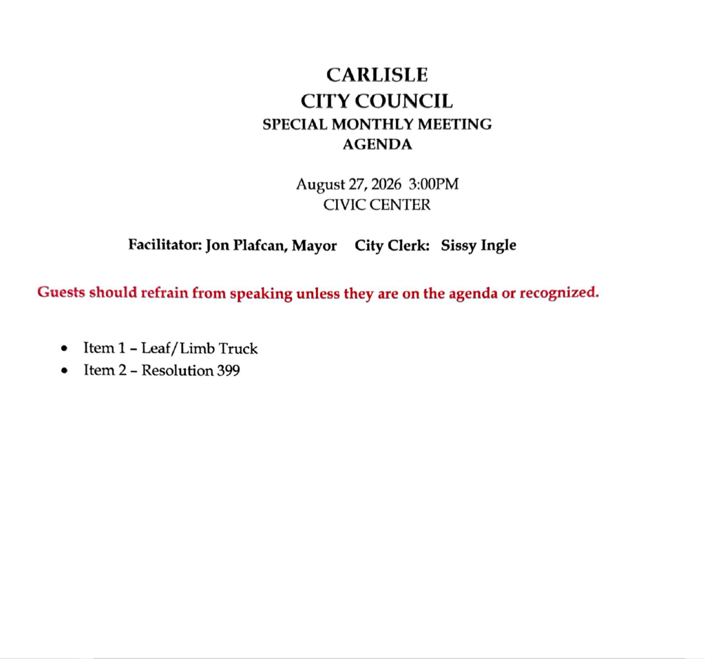 Special Council Meeting 08-27-2026