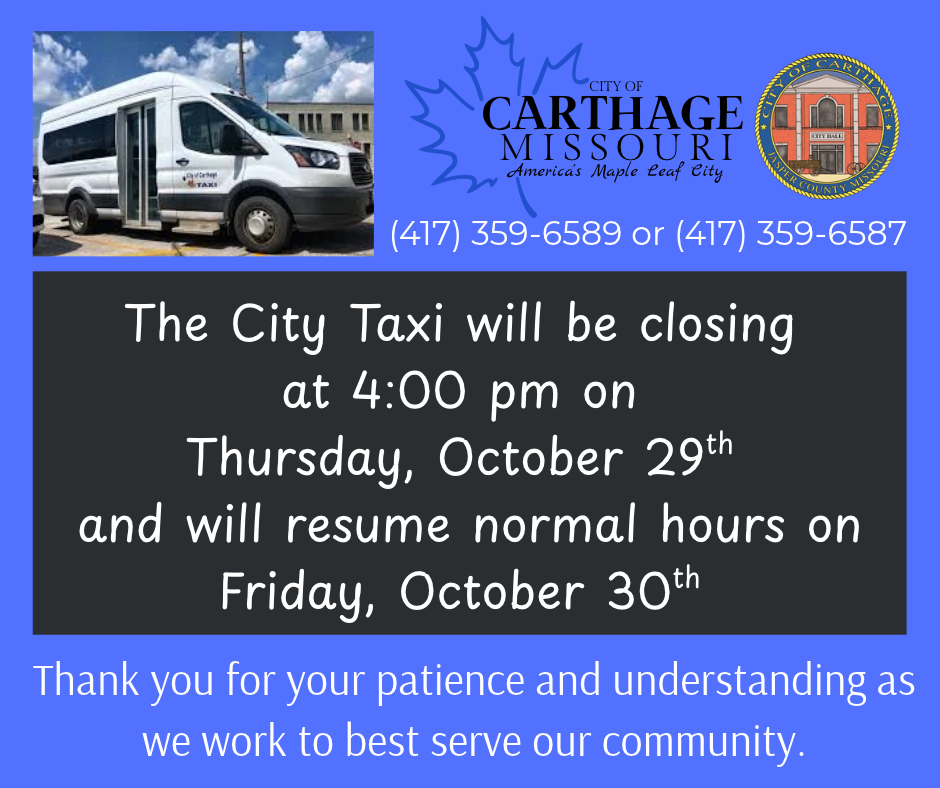 City Taxi closing early on Thursday, Oct 29th