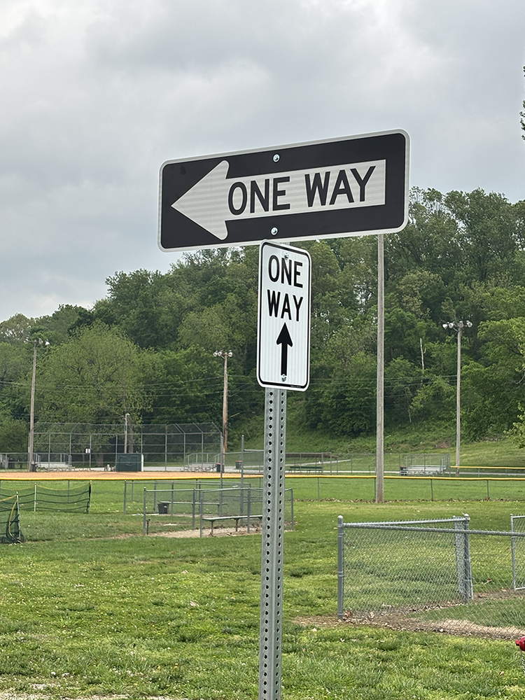 one way signage at ball park