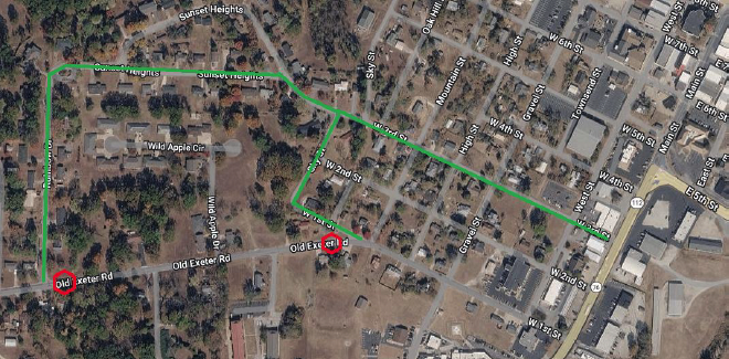 Map of old Exeter Road and access point closer