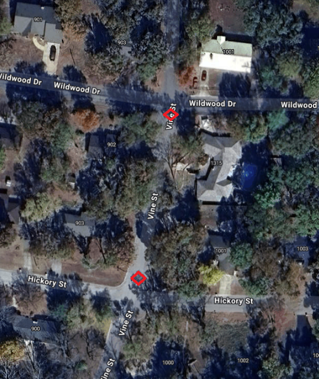 Map of Hickory and Vine Street