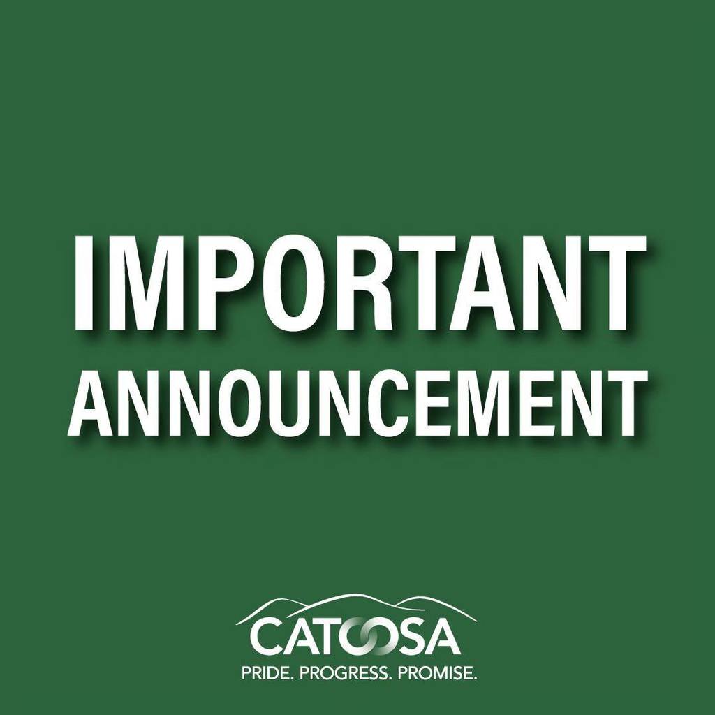 A graphic with a green background and the City of Catoosa logo. Text reads "Important Announcement"