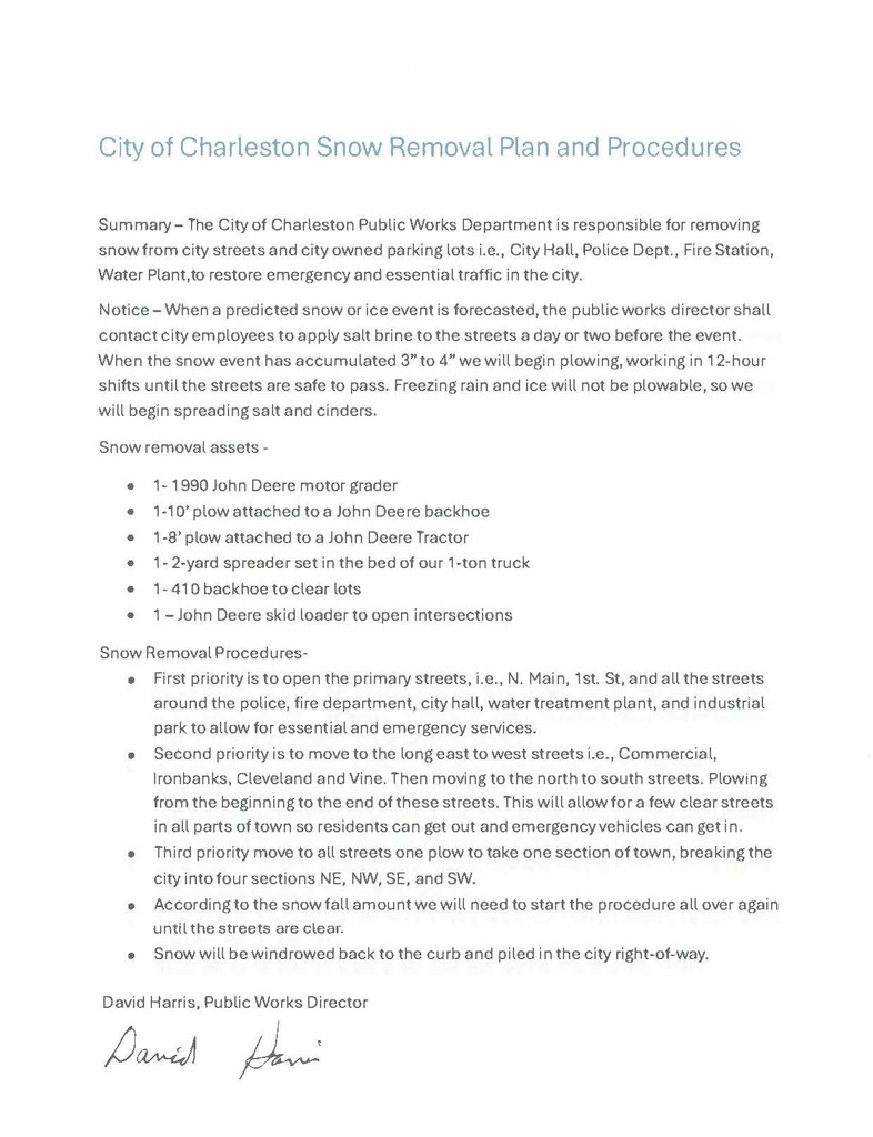 Snow Removal  Plan and Procedures