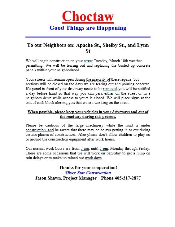 Apache Road Work Notice 3