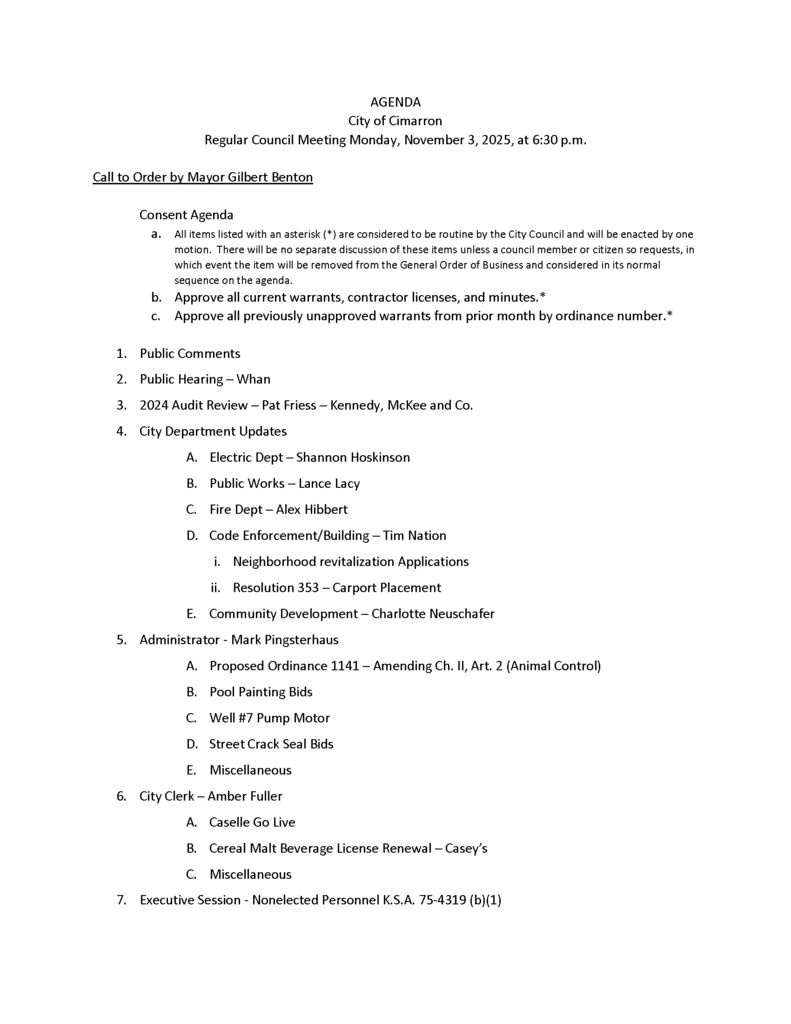 11-03-25 Council Meeting Agenda