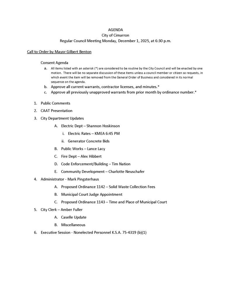 12-01-25 Council Meeting Agenda