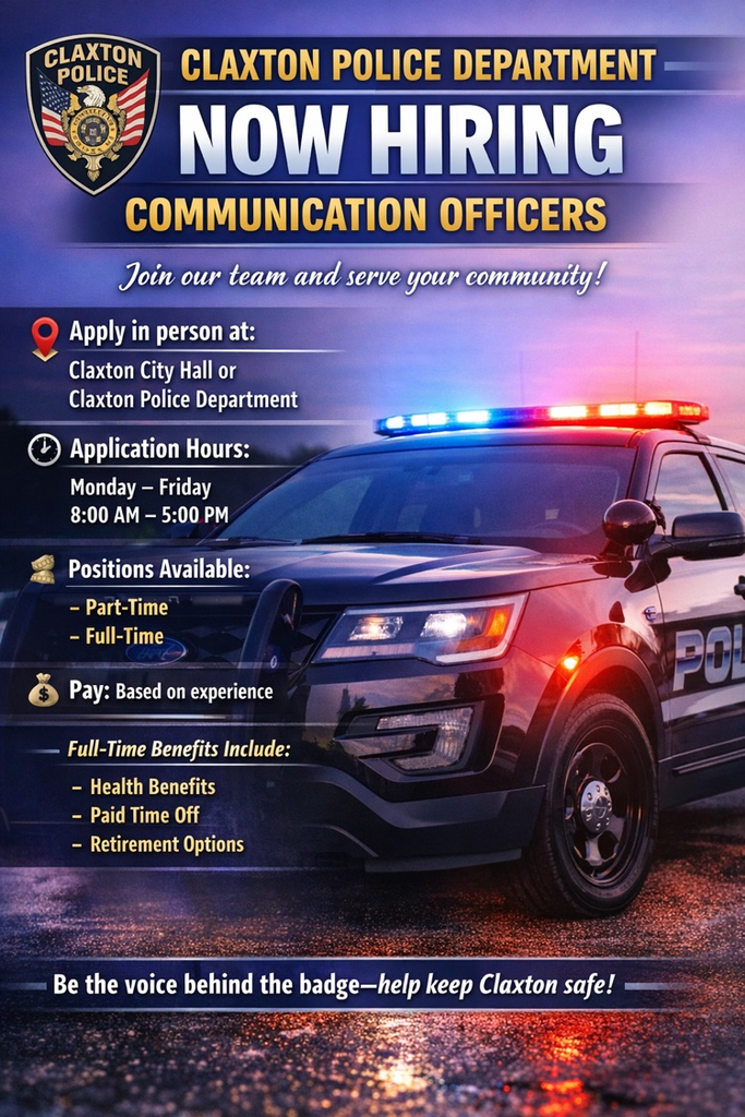 Claxton PD hiring graphic