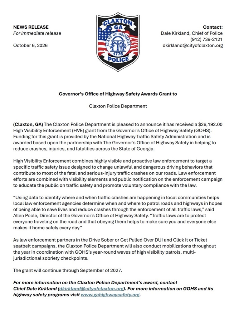 police department grant announcement 