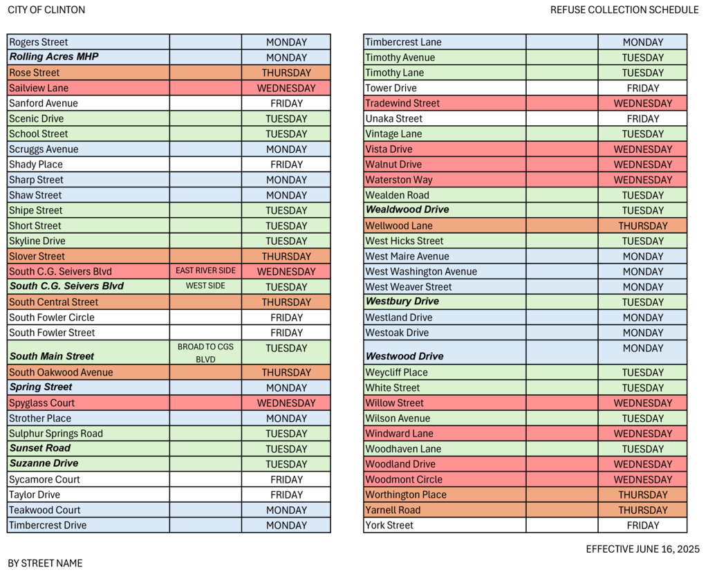 REFUSE COLLECTION SCHEDULE BY STREET PAGE 4