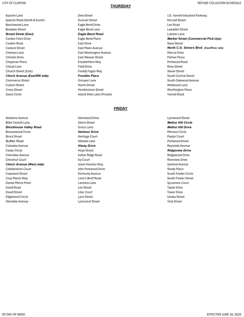 REFUSE COLLECTION SCHEDULE BY DAY PAGE 2