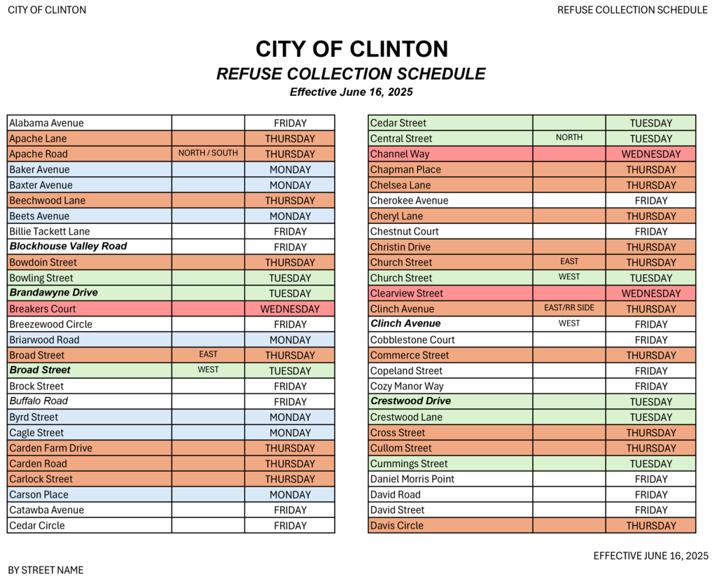 REFUSE COLLECTION SCHEDULE BY STREET PAGE 1