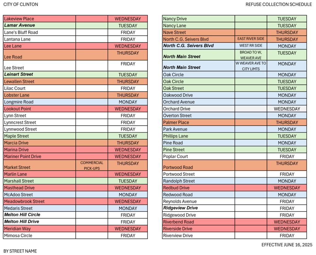 REFUSE COLLECTION SCHEDULE BY STREET PAGE 3