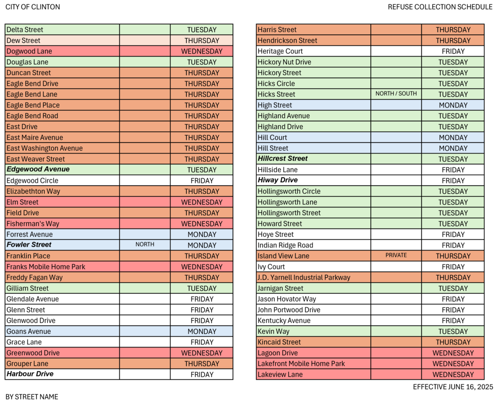 REFUSE COLLECTION SCHEDULE BY STREET PAGE 2