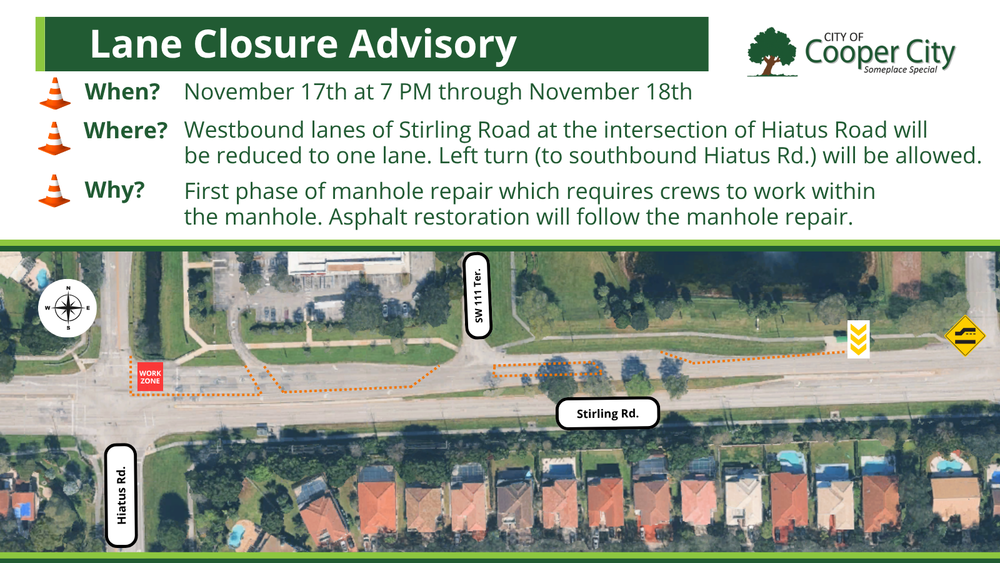 Image showing lane closure at the intersection of Stirling Road and Hiatus Road
