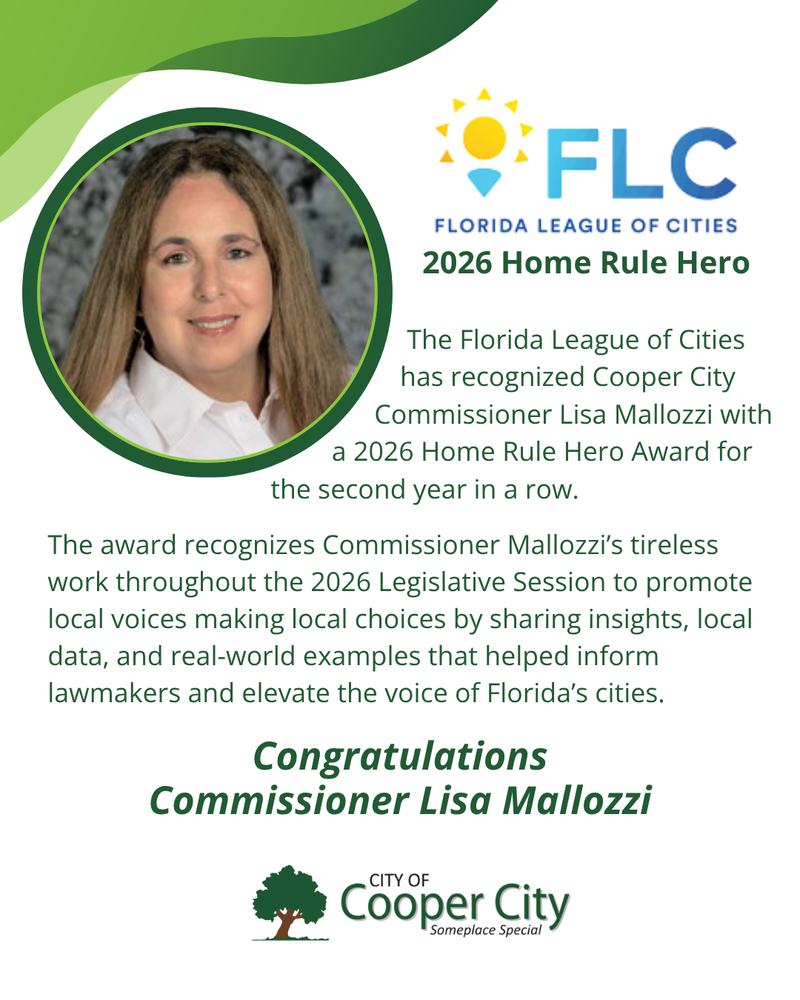 Photo of Cooper City Commissioner Lisa Mallozzi and Florida League of Cities logo