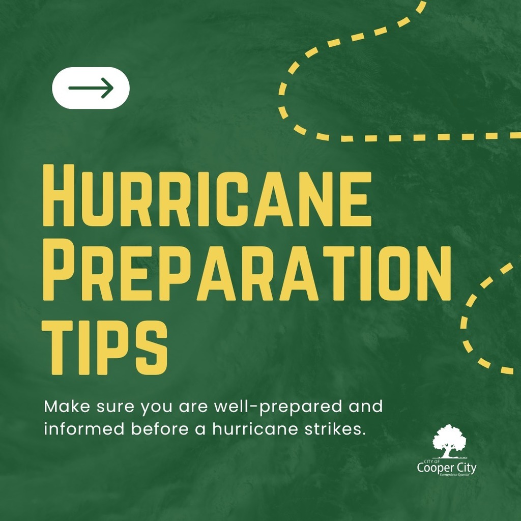 Image with Cooper City logo and text "Hurricane Preparation Tips"