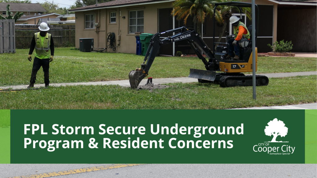 FPL subcontractors using digging equipment to perform work on a Cooper City swale.