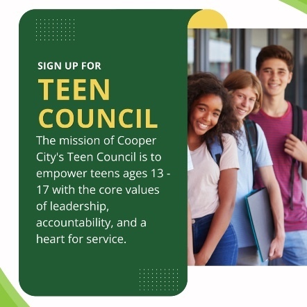 Image shows teenaged students at school with text providing information about the Teen Council