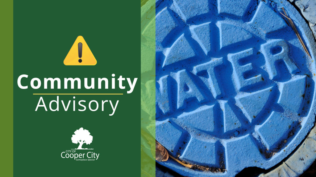 Image depicting a water line cover and text - "Community Advisory"