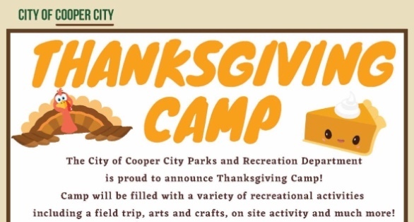 Image depicts cartoon turkey and Thanksgiving Camp lettering