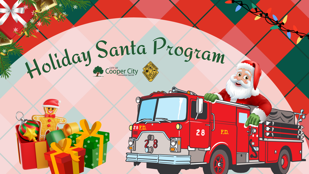Holiday gifts wrapped, firetruck and Santa
