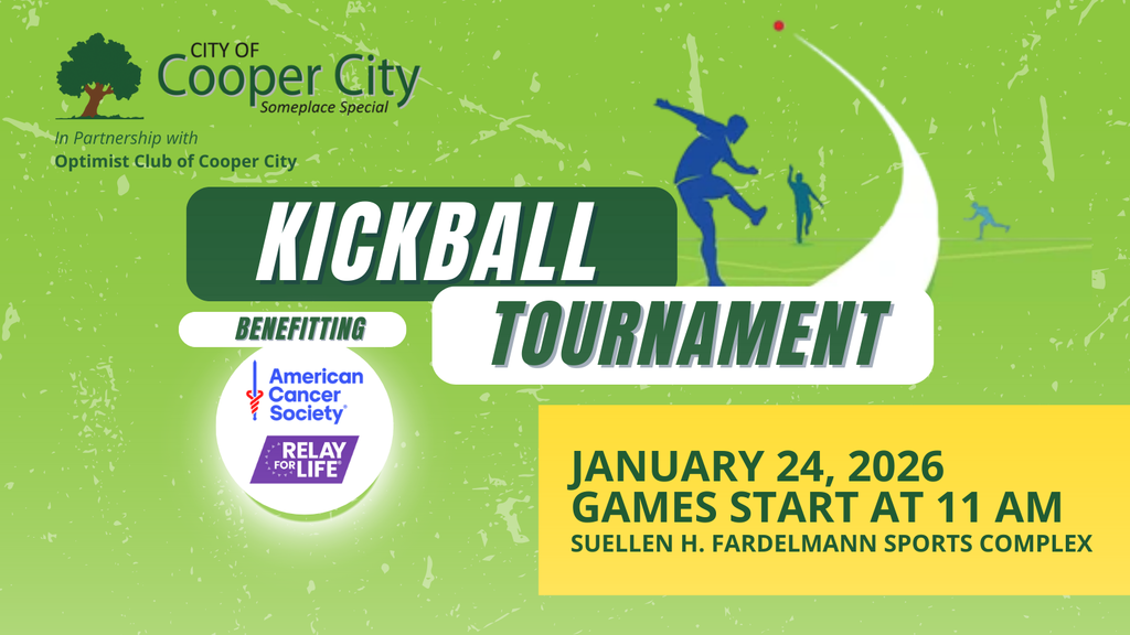 Silhouette of a kickball player and a ball flying into the air.