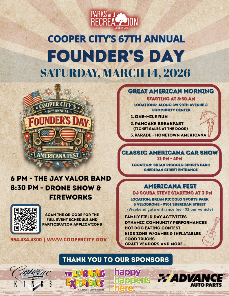 Founder's Day flyer filled with great american colors and decorations