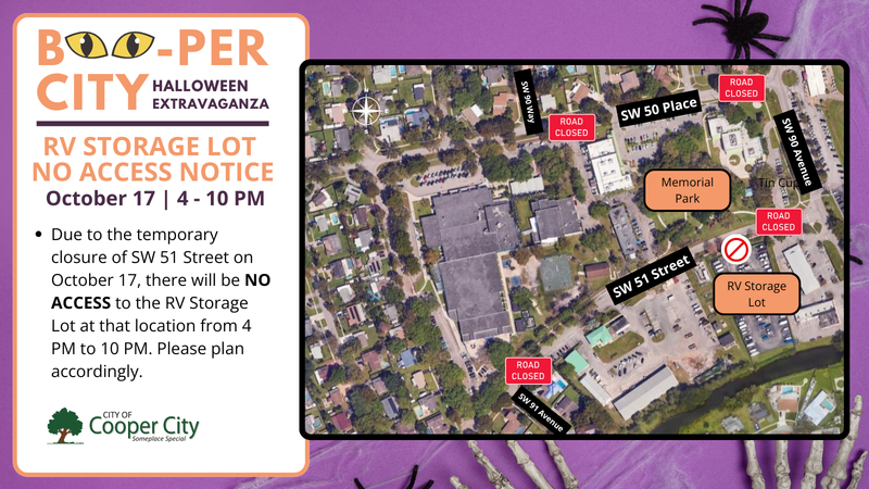 Image depicting map with rv storage lot and temporary closure notice.
