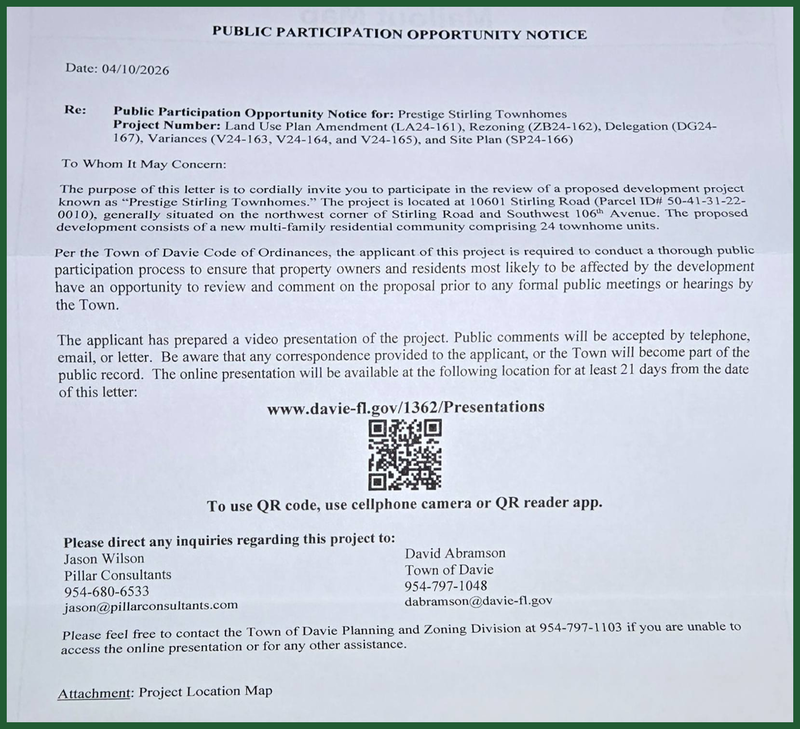 Town of Davie letter