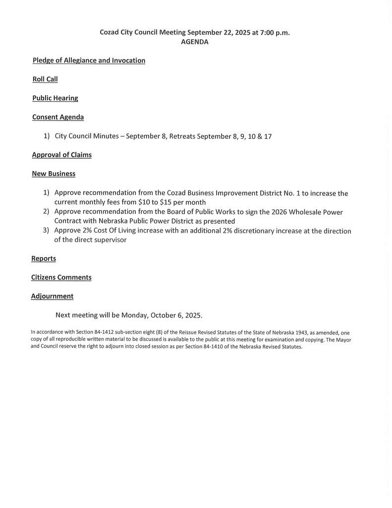 City of Cozad Agenda 9/22/25