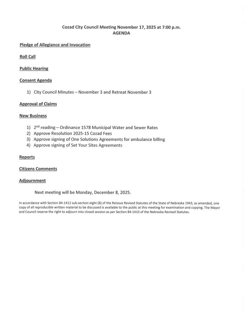 City of Cozad Agenda 11/17/25