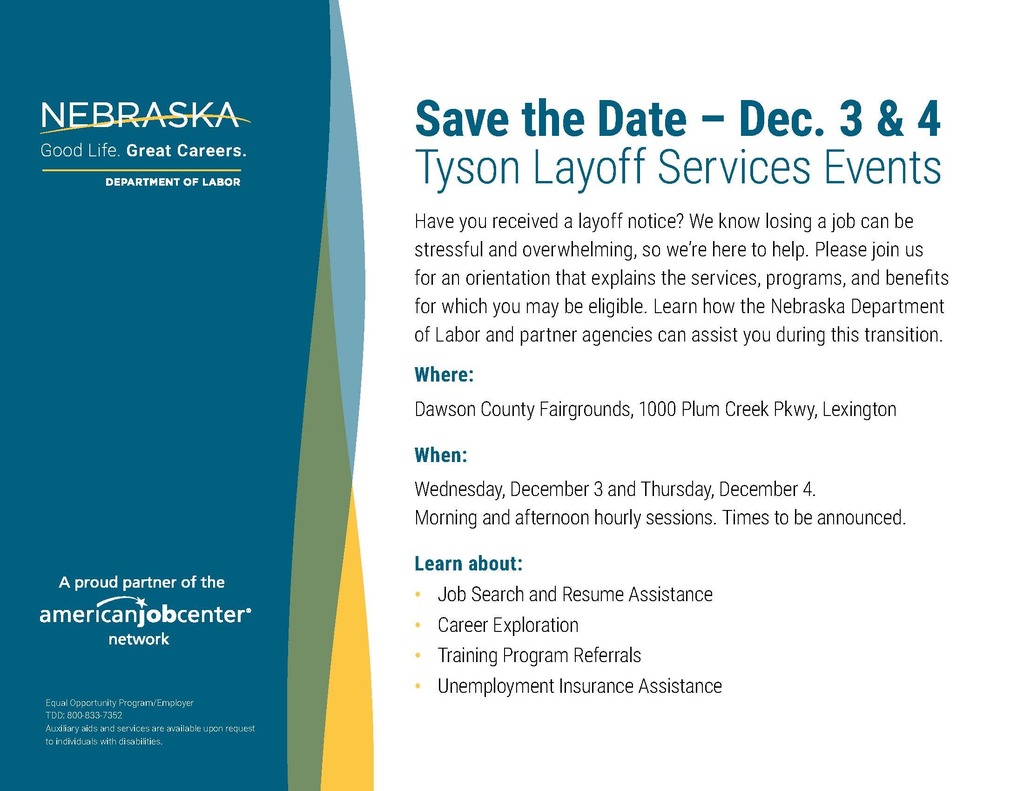 Tyson Layoff Services Event - Save the Date