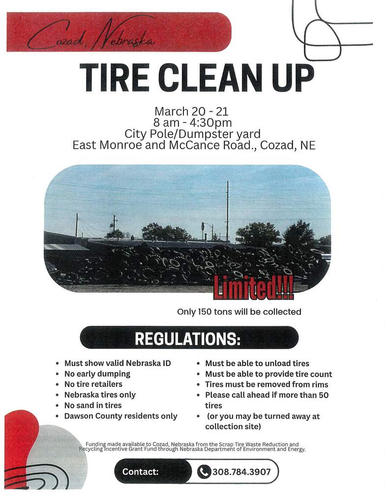 City of Cozad Tire Clean Up March 20-21