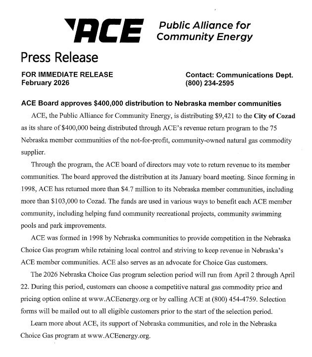 ACE Choice Gas Selection