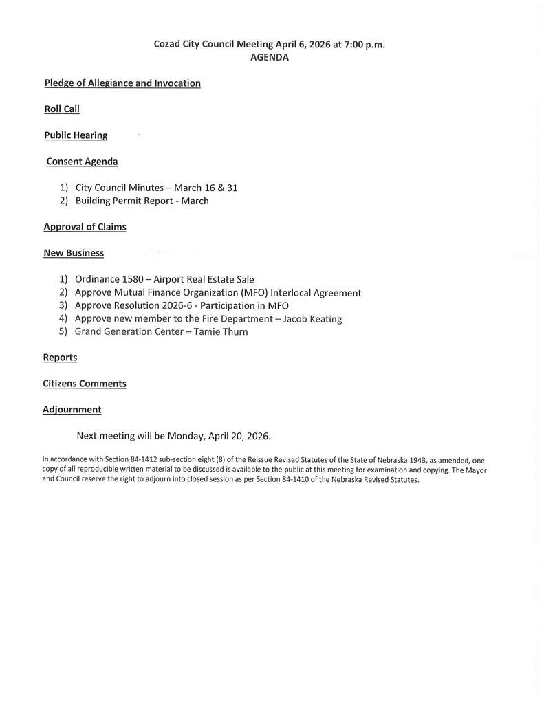 4/6/26 Agenda