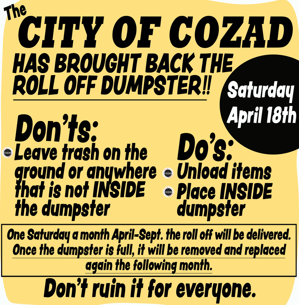 Roll off dumpster April 18