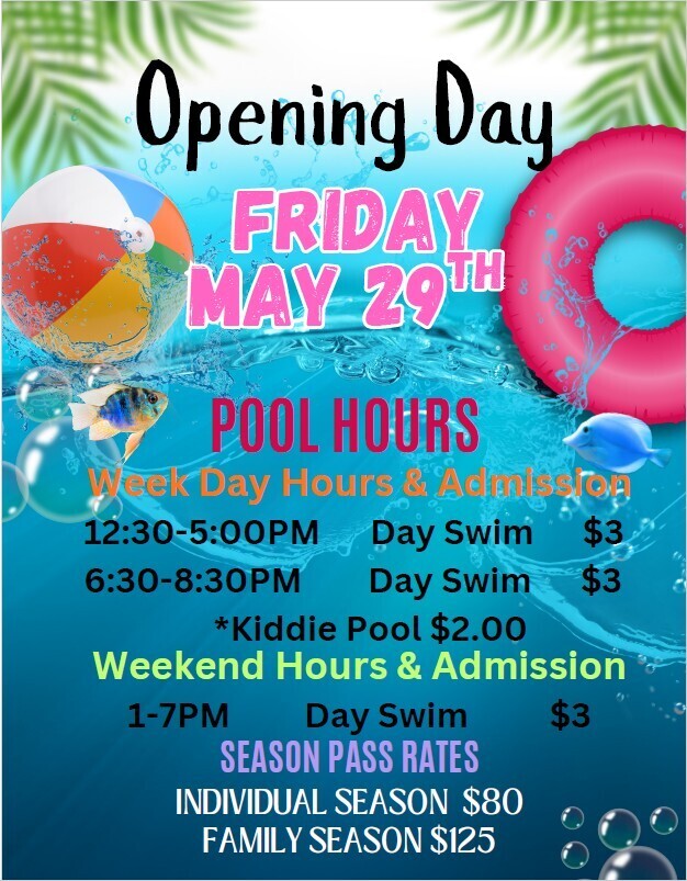 POOL OPENING MAY 29