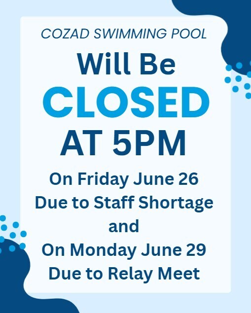 pool closed june 26 and 29