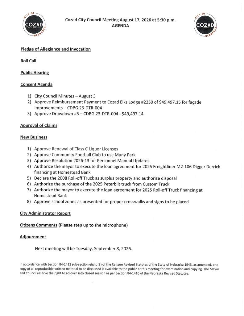 8/17/26 Agenda