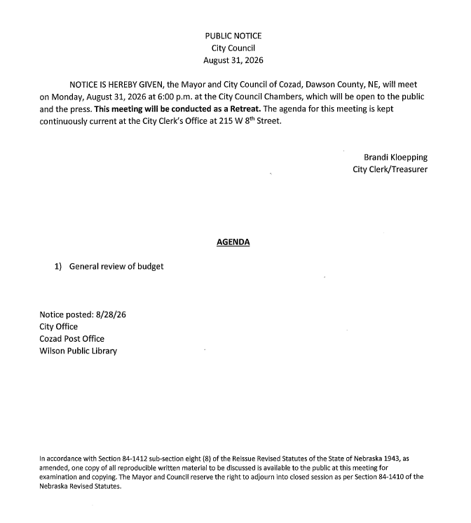 agenda 8-31-26