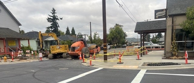 Image of construction in front of the Creswell Bakery on South 2nd Street